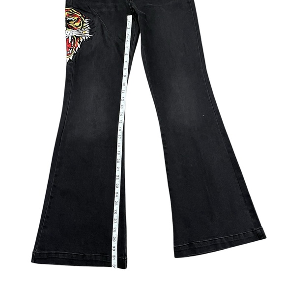 Y2K Ed Hardy Women's Biker Chic Black Denim Tiger head Slim Flare Jean Size: 30 - Picture 8 of 12